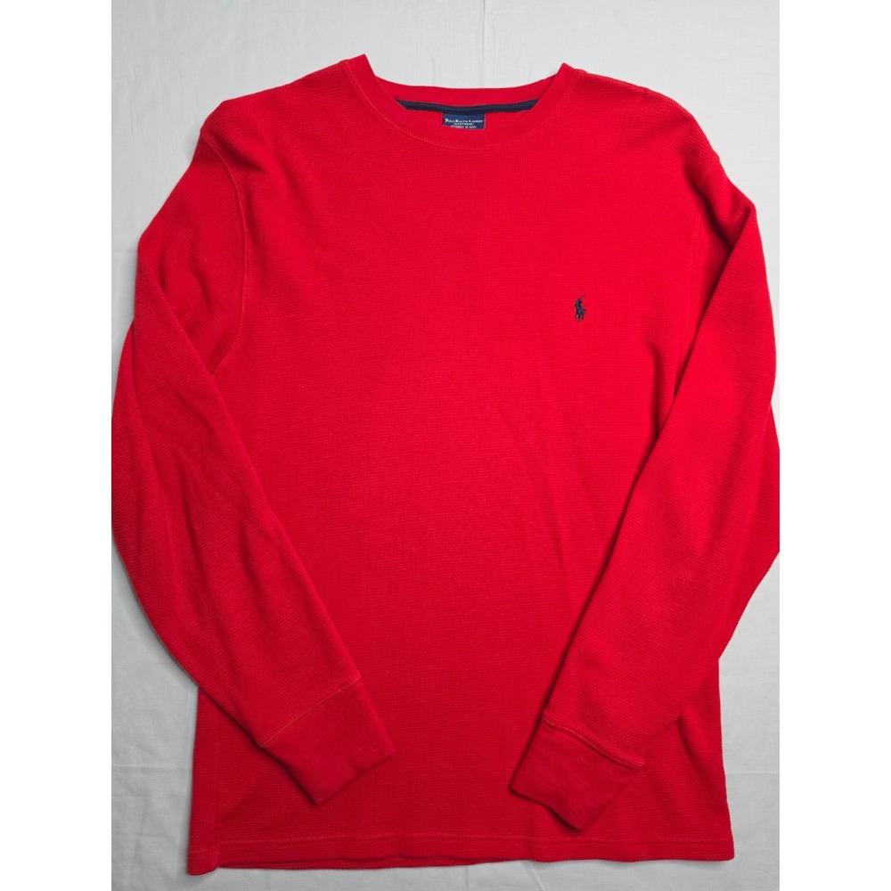 Polo Ralph Lauren Sleepwear Shirt Men Large Red 100% Cotton Waffle Knit Pullover